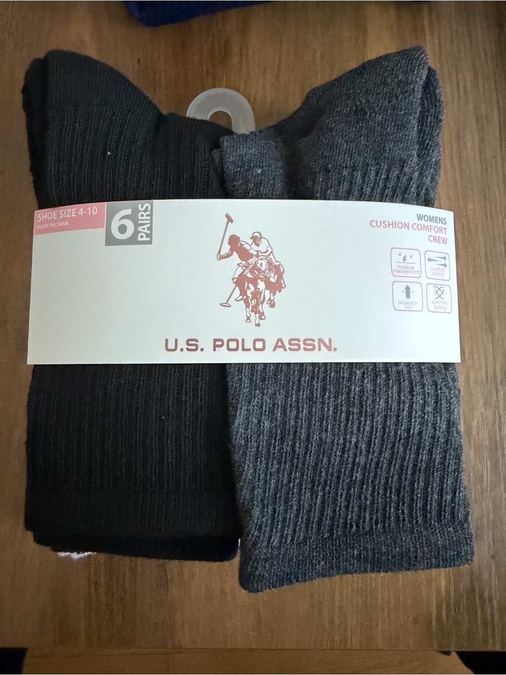 U.S. Polo Assn. Men's Cushion Crew Socks - Black & Dark Gray (6 Pairs) NWT
